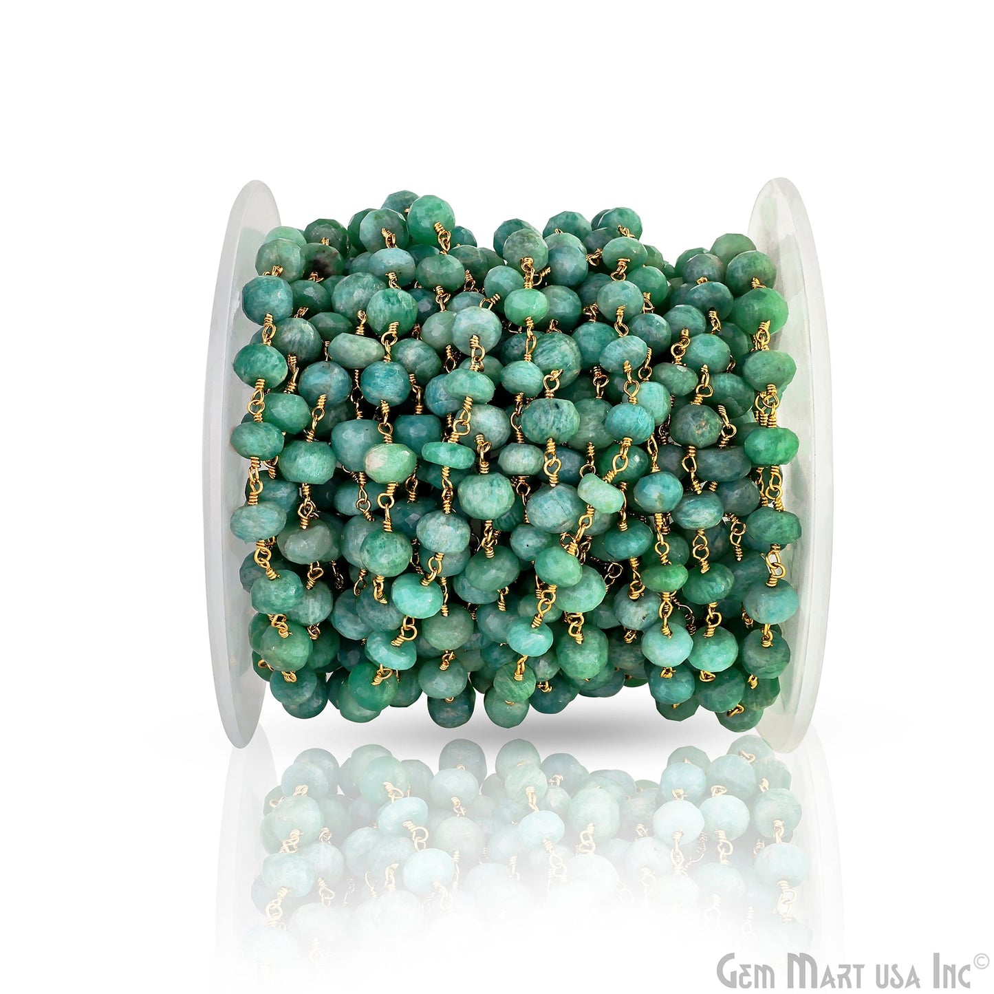 Dyed Jade Bead Faceted Crystal Round Rosary Chain Gold Plating, 5-6mm, 1+ ft