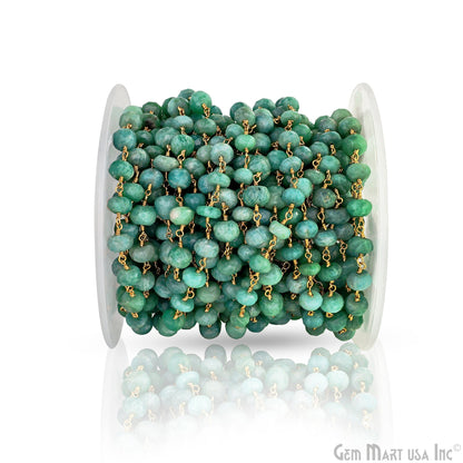 Dyed Jade Bead Faceted Crystal Round Rosary Chain Gold Plating, 5-6mm, 1+ ft
