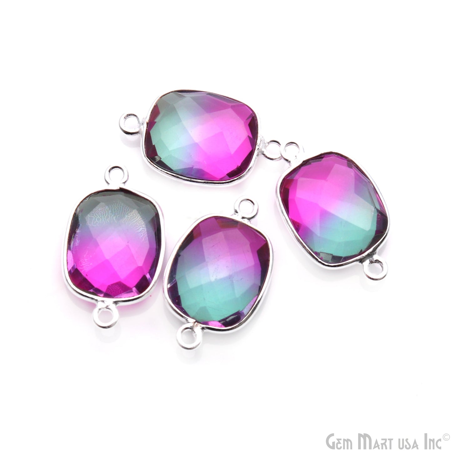 Doublet Aura Quartz 10x12mm Octagon Double Bail Silver Bezel Connector
