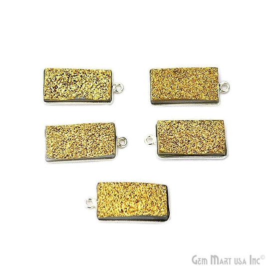 Clearance Titanium Druzy 10x20mm Rectangle Single Bail Silver Bezel Gemstone Connector