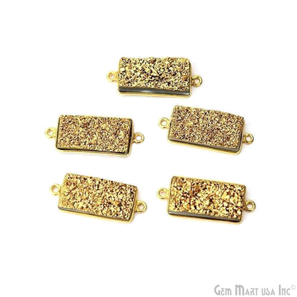 Titanium Druzy 10x20mm Rectangle Double Bail Gold Bezel Gemstone Connector