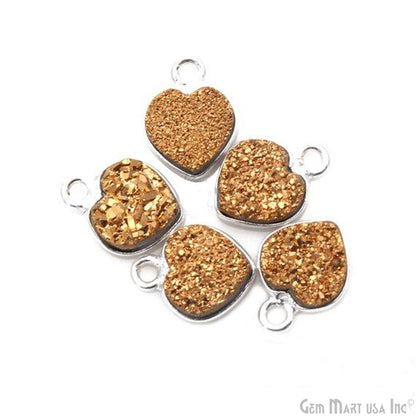 Natural Titanium Druzy 8mm Heart Silver Plated Single Bail Bezel Gemstone Connector