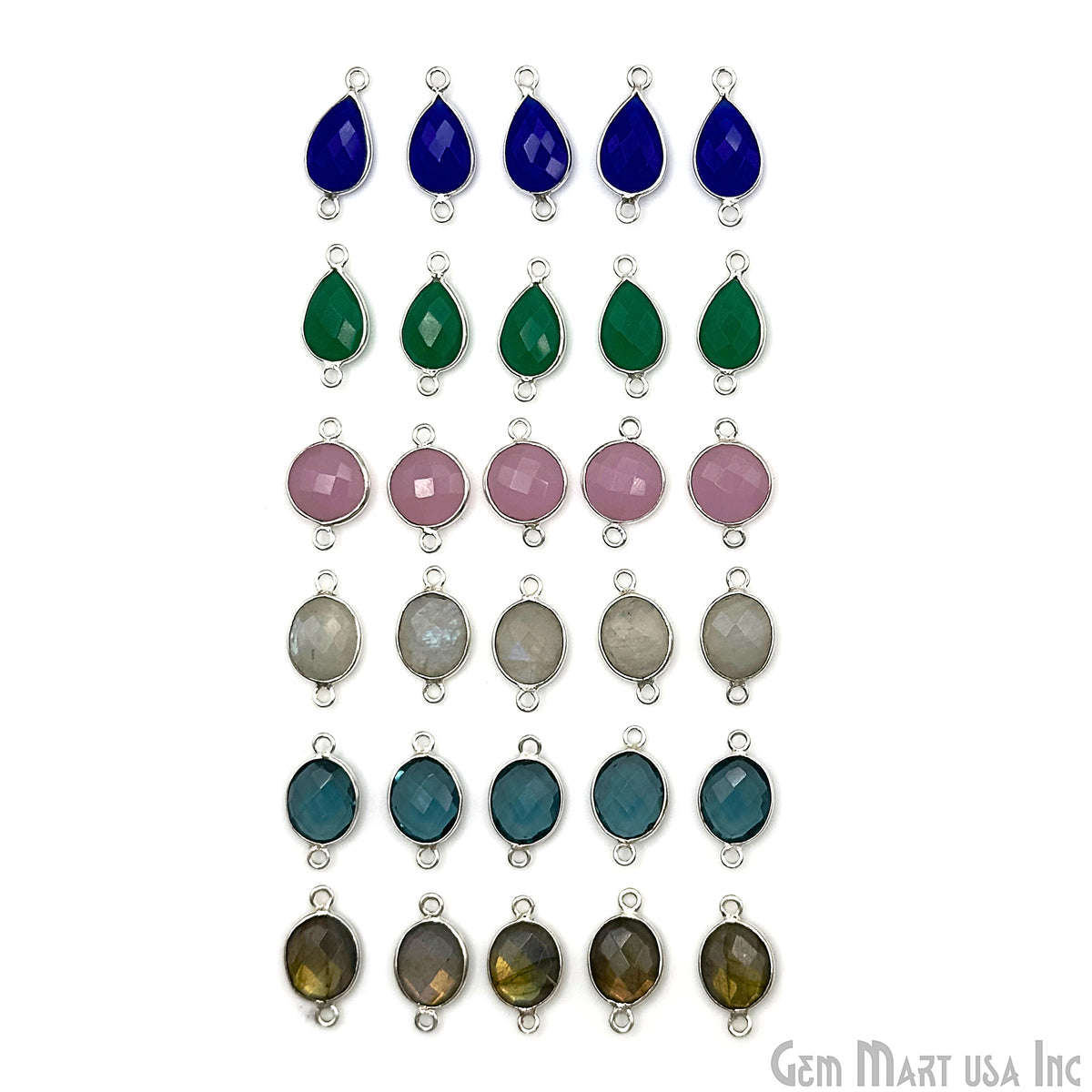Silver Plated Connector Bulk Lot, Double Bail Bezel Gemstones, Jewelry Making Supplies, Jewelry Starter Kit, 18 pcs Craft Pack, GemMartUSA
