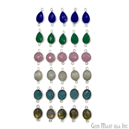 Silver Plated Connector Bulk Lot, Double Bail Bezel Gemstones, Jewelry Making Supplies, Jewelry Starter Kit, 18 pcs Craft Pack, GemMartUSA
