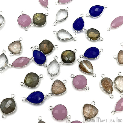 Silver Plated Connector Bulk Lot, Double Bail Bezel Gemstones, Jewelry Making Supplies, Jewelry Starter Kit, 18 pcs Craft Pack, GemMartUSA