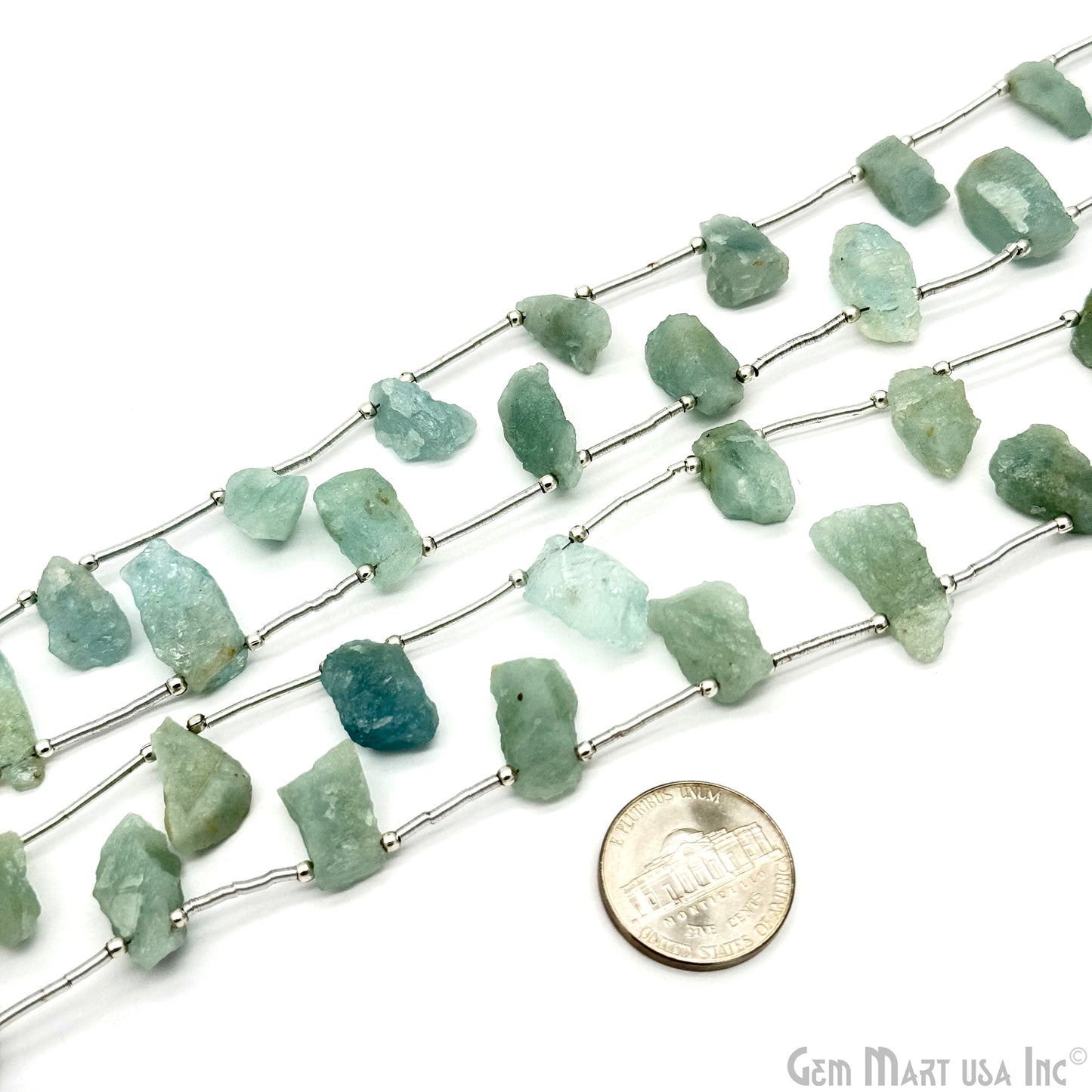 Raw Aquamarine, Rough Nugget Drilled Beads, Unpolished Rough Natural Gemstone, 16x8mm, For Jewelry Making Beads, 1 Strand 7" Inch