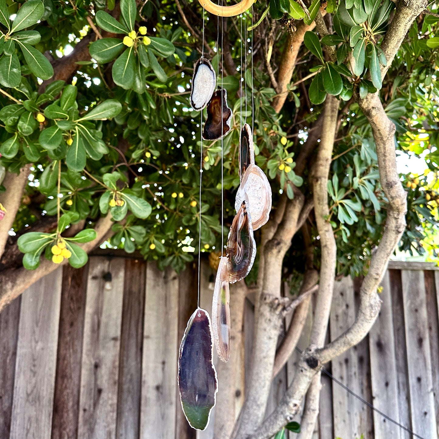 Black Agate Slice Wind Chime, Natural Gemstone Wind Chime, Garden Décor, Home Décor, Melodic Tones