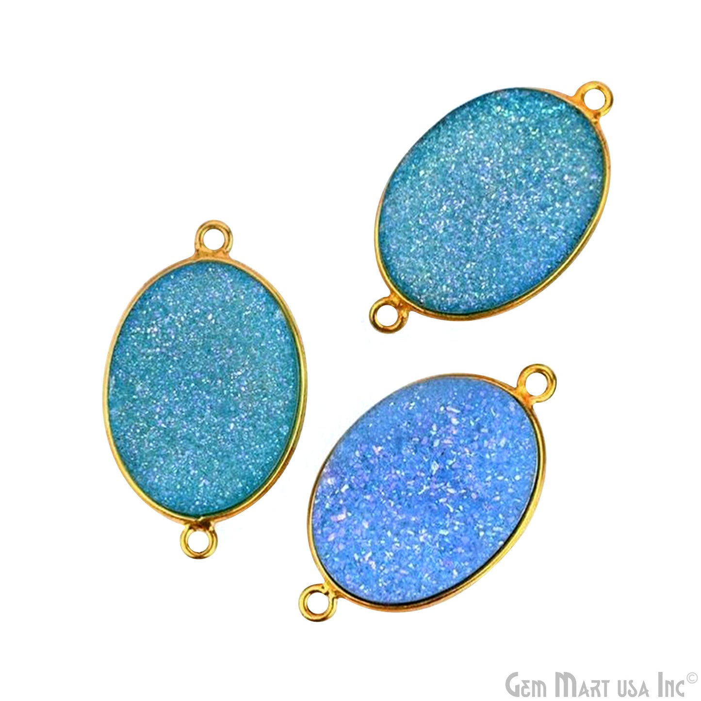 Color Druzy 15x20mm Oval Bezel Gold Plated Bail Gemstone Connector