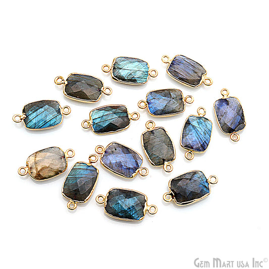 Labradorite 12x16mm Octagon Gold Electroplated Double Bail Gemstone Connector