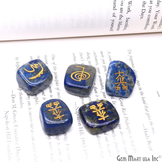 Lapis Archangel Sigil Engraved Tumbled Set 4 Pc Lot