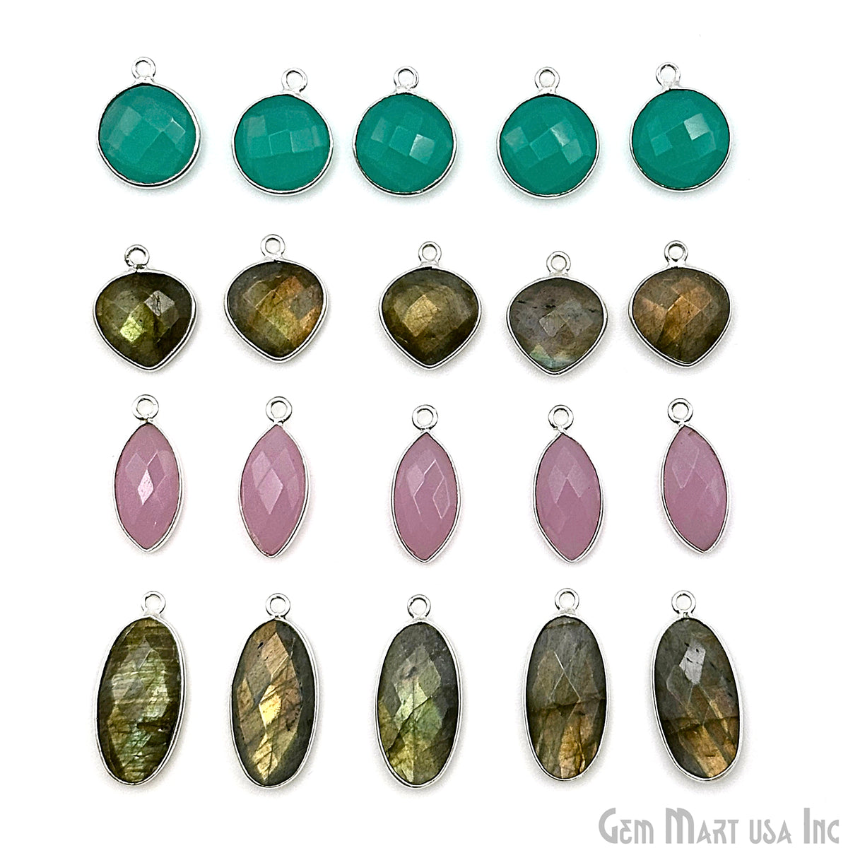 Silver Plated Pendant Bulk Lot, Single Bail Bezel Gemstones, Jewelry Making Supplies, DIY Jewelry Starter Kit, 18 pcs Craft Pack, GemMartUSA
