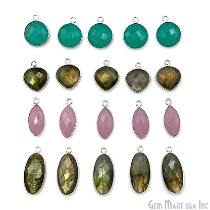 Silver Plated Pendant Bulk Lot, Single Bail Bezel Gemstones, Jewelry Making Supplies, DIY Jewelry Starter Kit, 18 pcs Craft Pack, GemMartUSA