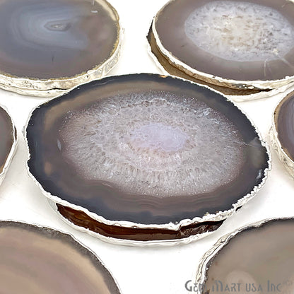 Agate Slice Coaster, Natural Gemstone Coaster, Rock & Crystal Coaster, Organic/Silver/Gold Plated Drinkware