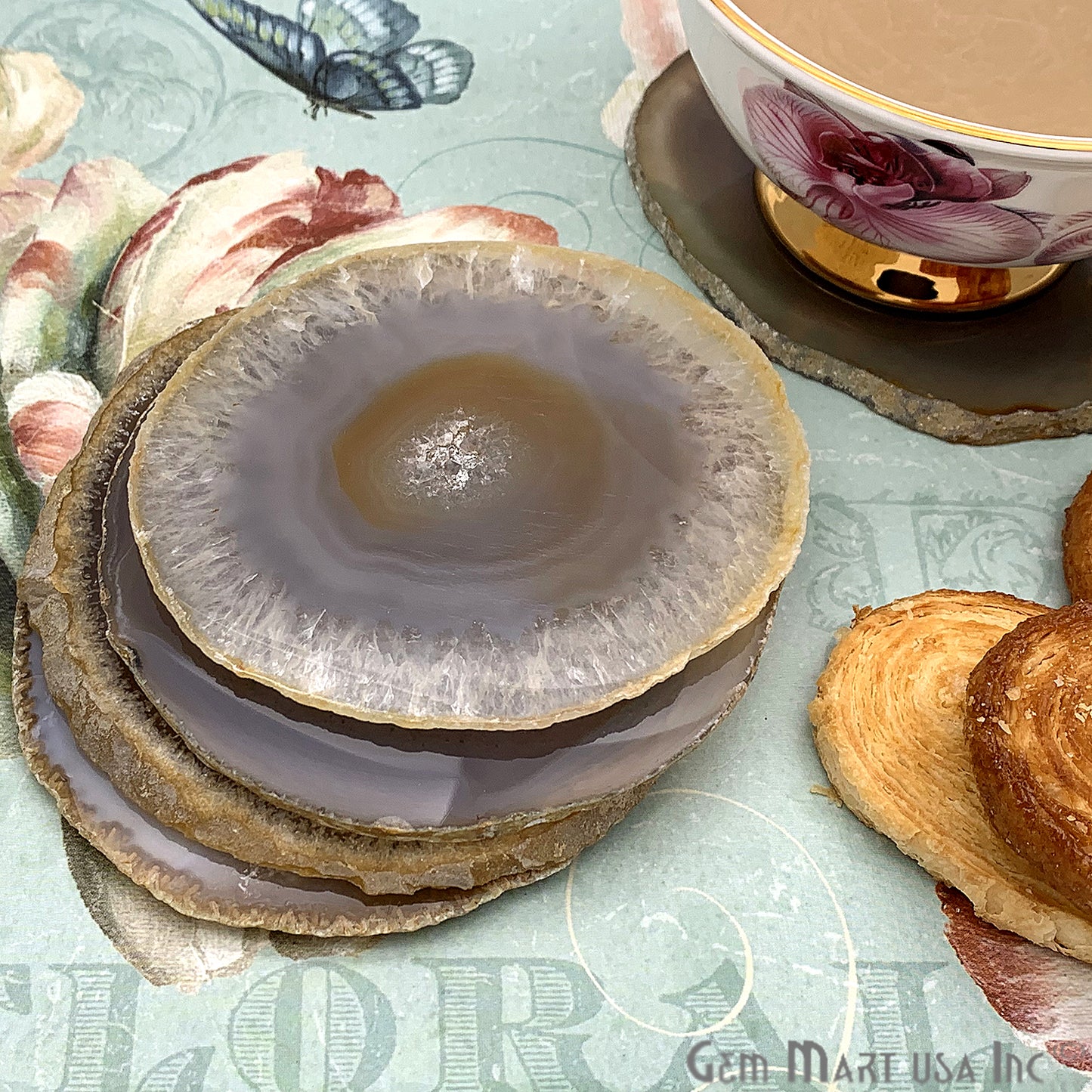 Agate Slice Coaster, Natural Gemstone Coaster, Rock & Crystal Coaster, Organic/Silver/Gold Plated Drinkware