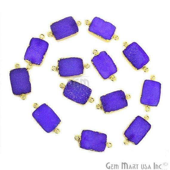 Clearance Gold Electroplated Druzy 13x18mm Octagon Double Bail Gemstone Connector