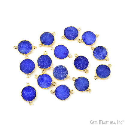 Gold Electroplated 14mm Round Druzy Double Bail Gemstone Connector