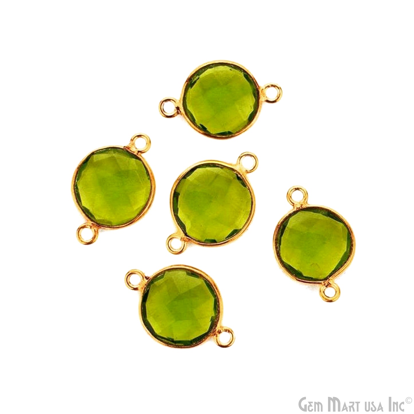Round Shape 10mm Gold Plated Bezel Gemstone Connector (Pick Gemstone)