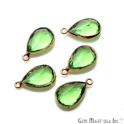 Peridot Gemstone Pears 10x14mm Single Bail Gold Plated Bezel Connector