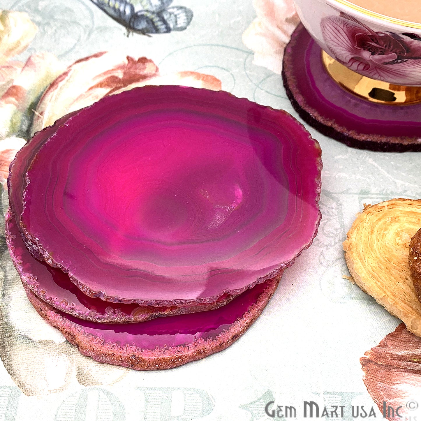 Agate Slice Coaster, Natural Gemstone Coaster, Rock & Crystal Coaster, Organic/Silver/Gold Plated Drinkware