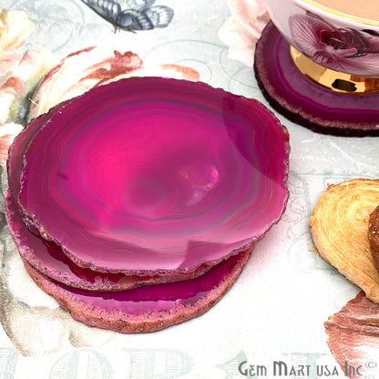 Agate Slice Coaster, Natural Gemstone Coaster, Rock & Crystal Coaster, Organic/Silver/Gold Plated Drinkware