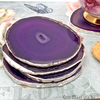 Agate Slice Coaster, Natural Gemstone Coaster, Rock & Crystal Coaster, Organic/Silver/Gold Plated Drinkware
