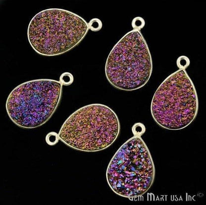 Clearance Titanium Druzy 12x16mm Pears Silver Single Bail Gemstone Connector
