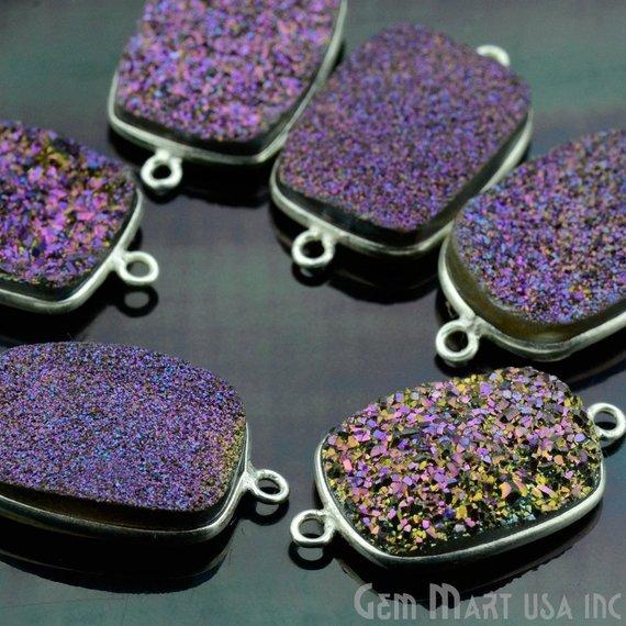 Clearance Titanium Druzy 13x18mm Octagon Silver Double Bail Gemstone Connector