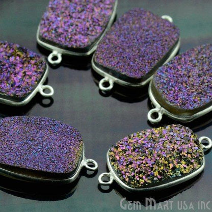 Clearance Titanium Druzy 13x18mm Octagon Silver Double Bail Gemstone Connector