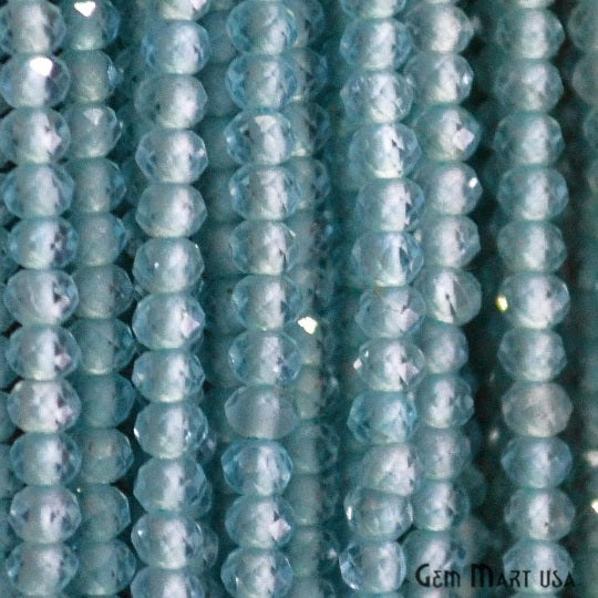 Blue Apatite Rondelle Beads, 12-13 Inch Gemstone Strands, Drilled Strung Nugget Beads, Faceted Round, 2-2.5mm