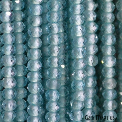 Blue Apatite Rondelle Beads, 12-13 Inch Gemstone Strands, Drilled Strung Nugget Beads, Faceted Round, 2-2.5mm