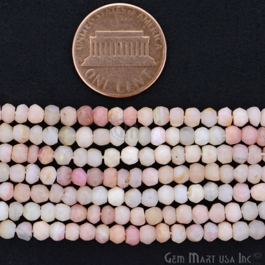 Pink Opal Rondelle Beads, 12.5 Inch Gemstone Strands, Drilled Strung Nugget Beads, Faceted Round, 3-4mm