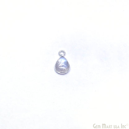 Rainbow Moonstone Pears Cabochon 6x8mm Silver Plated Single Bail Bezel Gemstone Connector