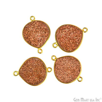 Natural Titanium Druzy 16mm Heart Gold Double Bail Gemstone Connector