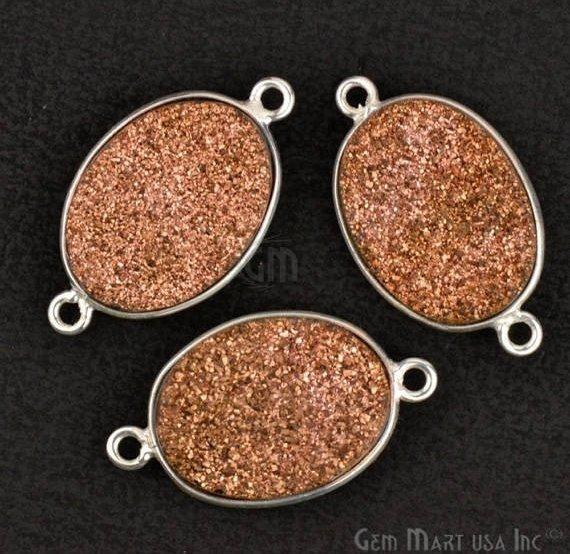 Clearance Titanium Druzy 12x16mm Oval Silver Plated Double Bail Gemstone Connector