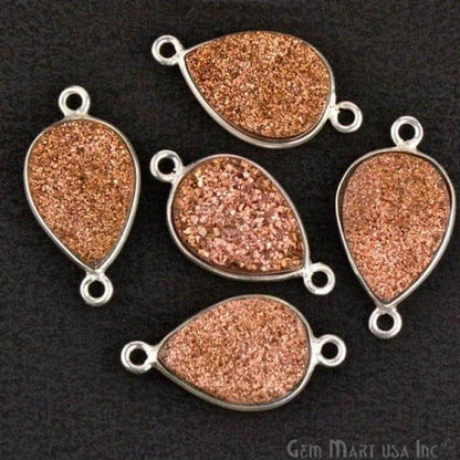 Clearance Titanium Druzy 10x14mm Pears Silver Double Bail Bezel Gemstone Connector