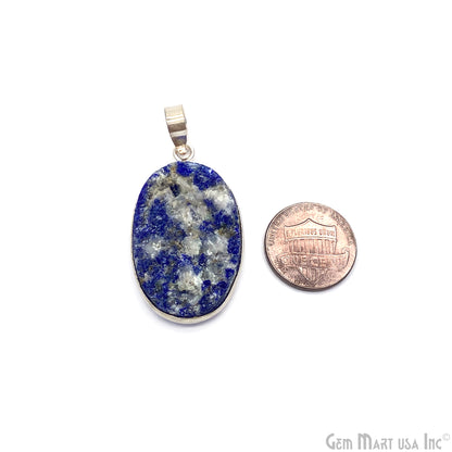 Sodalite Pendant Oval Shape 34x23mm Single Bail Silver Plated Bezel Connector