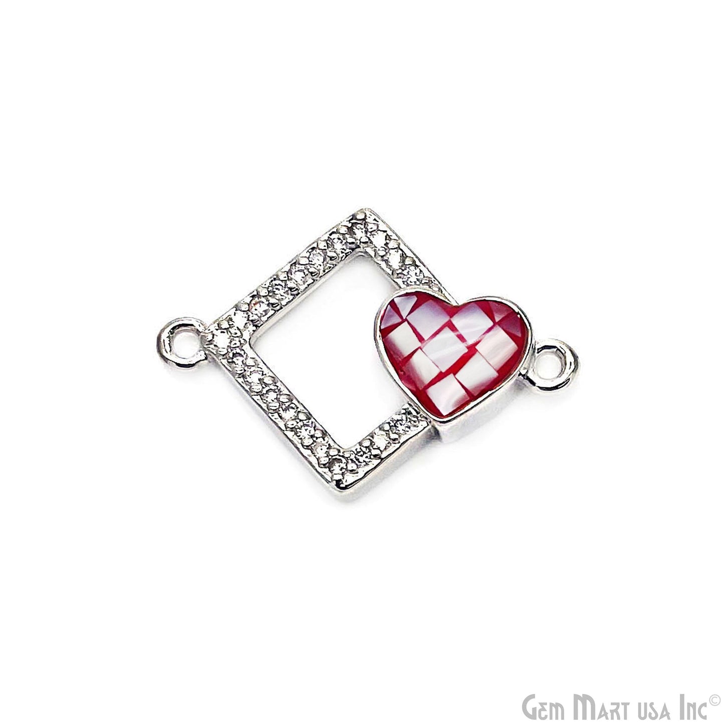 Square With Heart Charm Pendant 20x14mm Double Bail Bracelet Charm Jewelry GemMartUSA