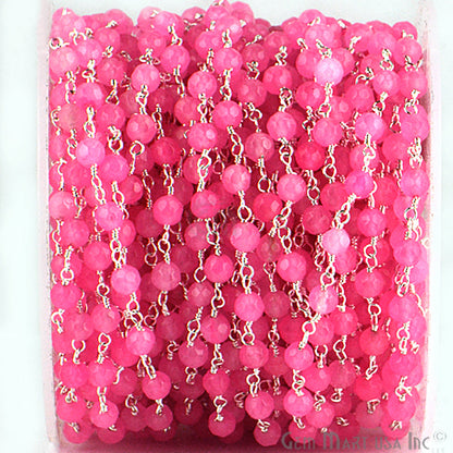 Dyed Jade Bead Faceted Crystal Round Rosary Chain Silver Plating, 4mm, 1+ ft