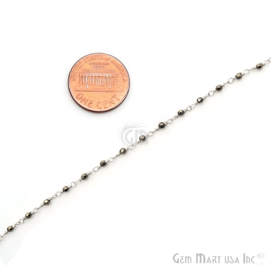 Pyrite Silver Plated Wire Wrapped Gemstone Beads Rosary Chain