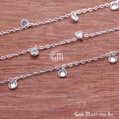 White Zircon Chain, Bezel Dangle Fancy Rosary Chain, Finding Chain, Jewelry Making Chain, Necklace Chain, 1 foot, GemMartUSA