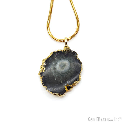 Smoky Stalactite Organic Shape 34x28mm Single Bail Gold Electroplated Pendant