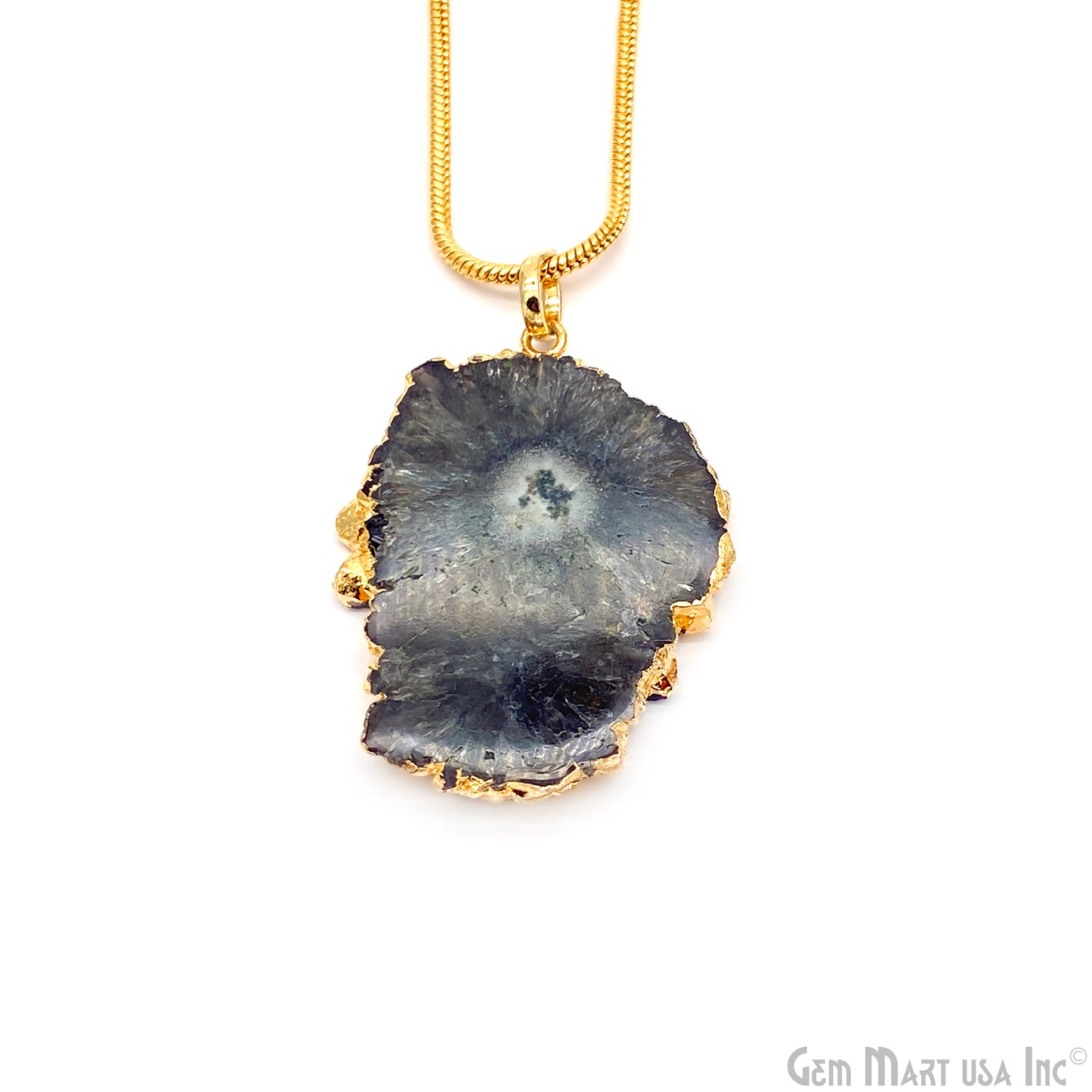 Smoky Stalactite Organic Shape 41x33mm Single Bail Gold Electroplated Pendant