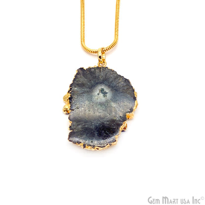 Smoky Stalactite Organic Shape 41x33mm Single Bail Gold Electroplated Pendant