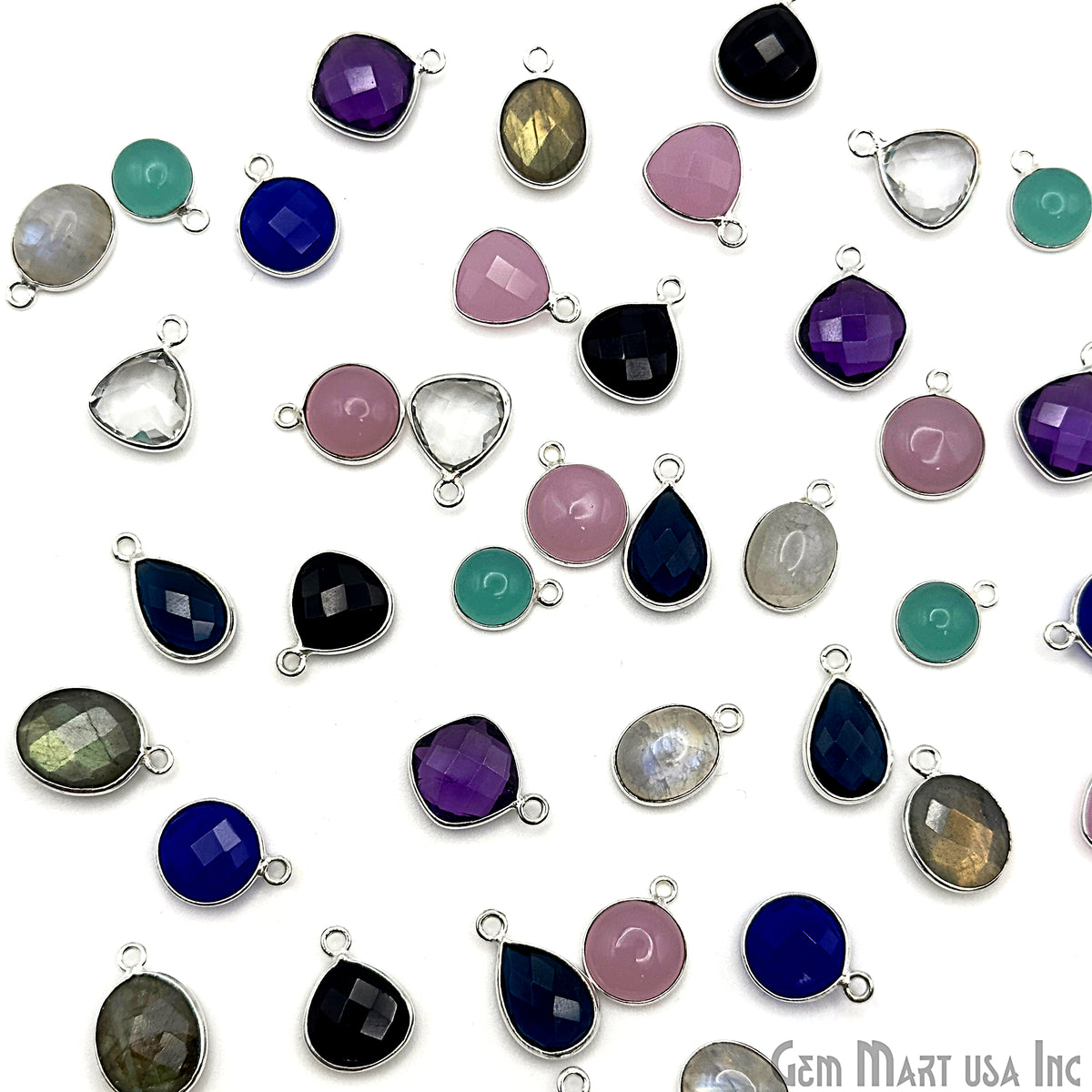 Silver Plated Pendant Bulk Lot, Single Bail Bezel Gemstones, Jewelry Making Supplies, DIY Jewelry Starter Kit, 18 pcs Craft Pack, GemMartUSA