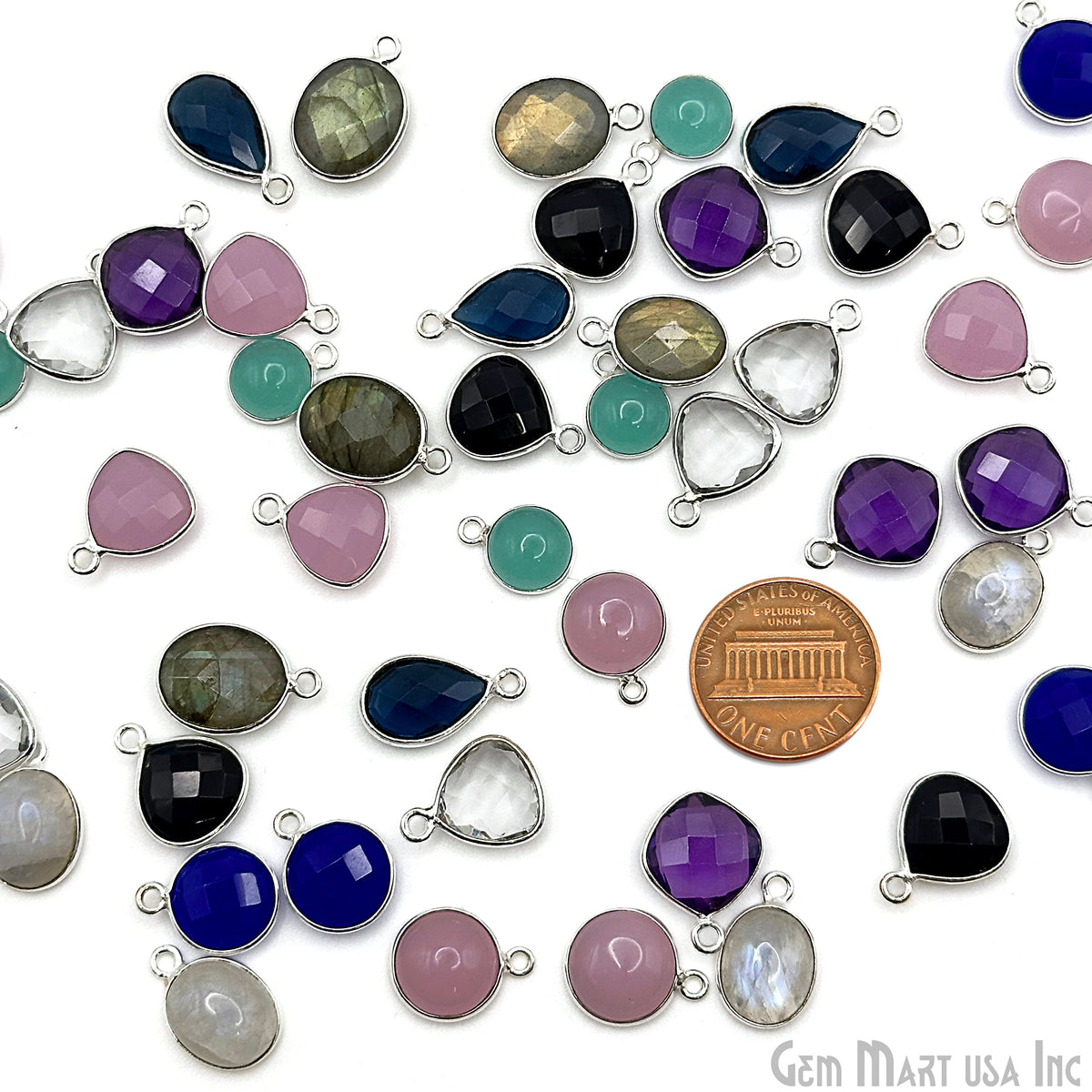 Silver Plated Pendant Bulk Lot, Single Bail Bezel Gemstones, Jewelry Making Supplies, DIY Jewelry Starter Kit, 18 pcs Craft Pack, GemMartUSA