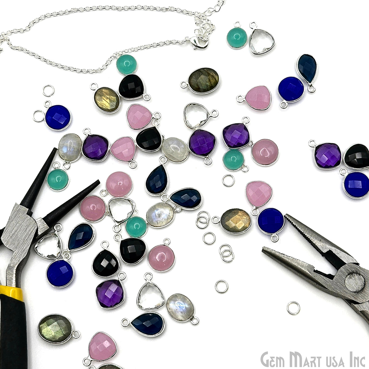 Silver Plated Pendant Bulk Lot, Single Bail Bezel Gemstones, Jewelry Making Supplies, DIY Jewelry Starter Kit, 18 pcs Craft Pack, GemMartUSA