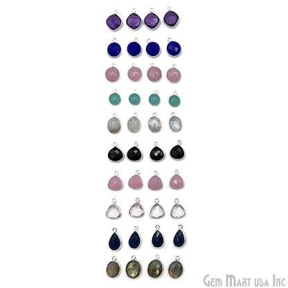 Silver Plated Pendant Bulk Lot, Single Bail Bezel Gemstones, Jewelry Making Supplies, DIY Jewelry Starter Kit, 18 pcs Craft Pack, GemMartUSA