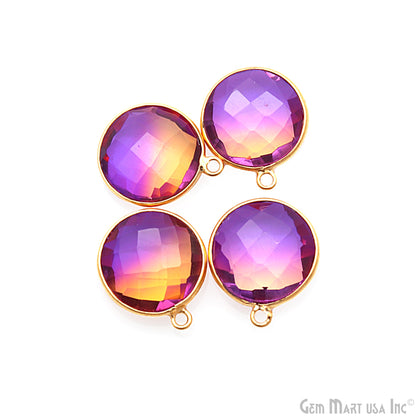 Doublet Aura Quartz 14mm Round Single Bail Gold Bezel Connector