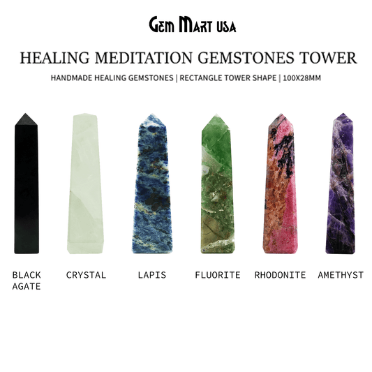 Gemstone Rectangle Tower Shape 4 Inch Crystal Tower Obelisk Healing Meditation Gemstones