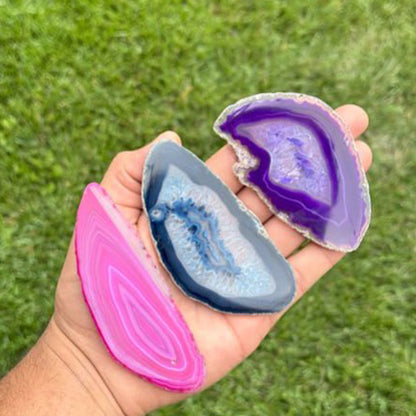 Natural Agate Slices, Natural Geode Slice Necklace Charm, Boho Crystal Agate Slice, 2.5-4 Inch Long Slices